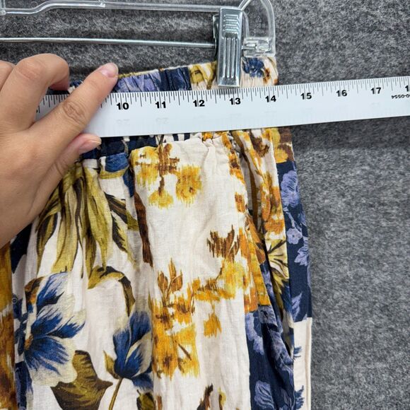 Christian Siriano Pants Women M Medium White Floral High Rise Flat Frotn Linen - Picture 3 of 8